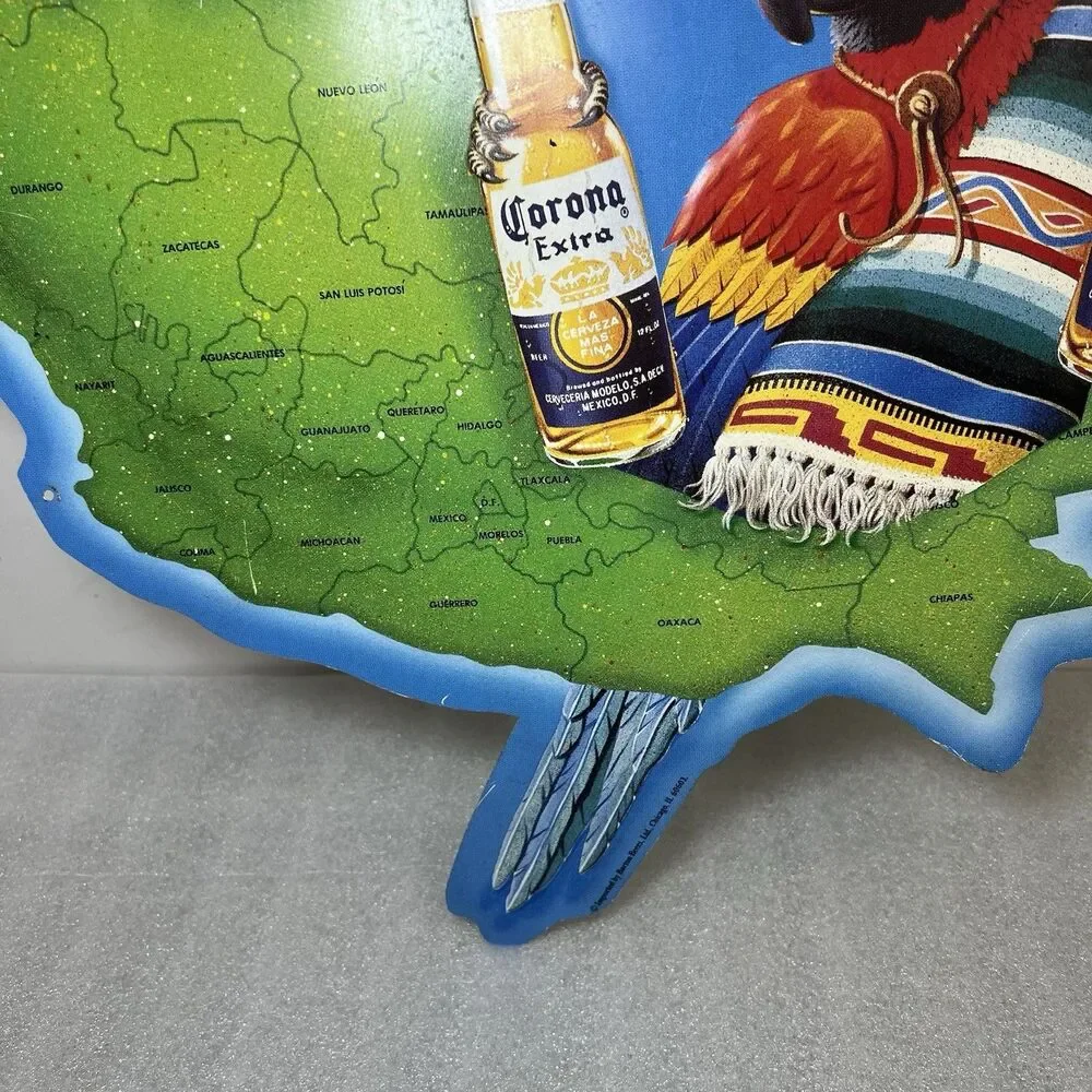Corona Beer Parrot Mexico Map Man Cave Metal Tin Sign Vintage Bar Sign 24x19”